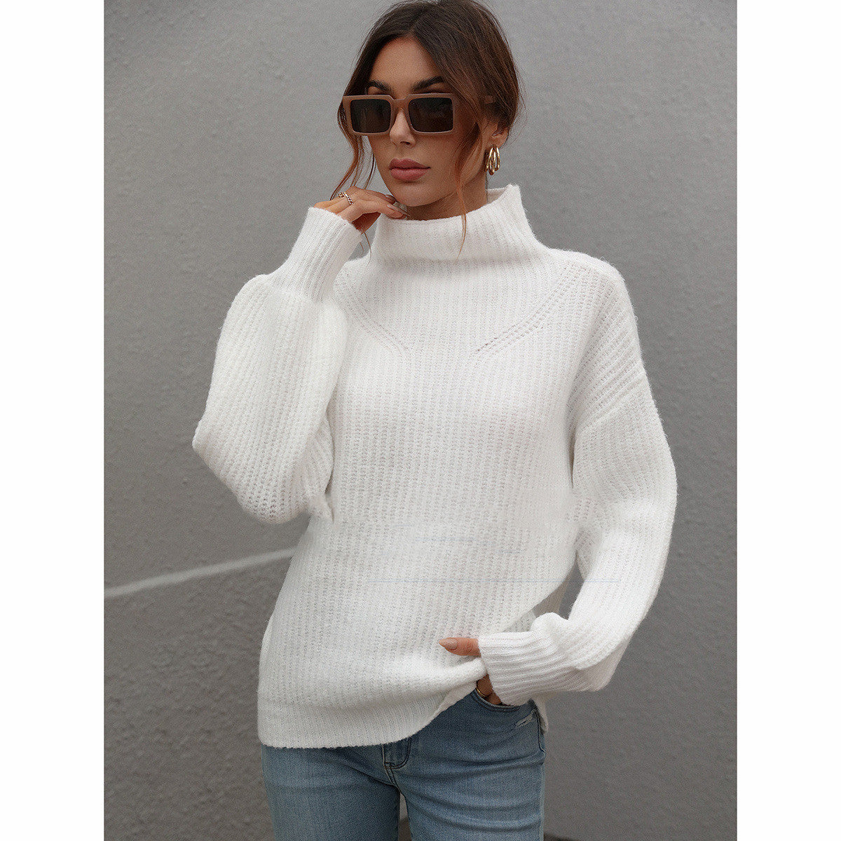 Solid Color Sweater With Turtleneck And Loose Pullover