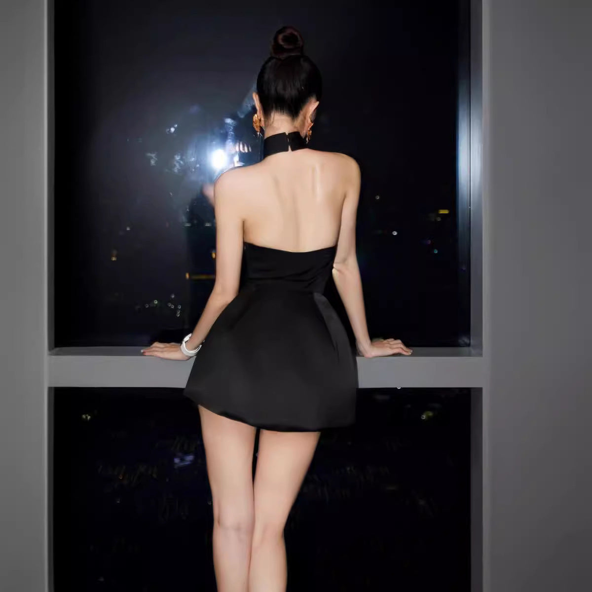 Elegant Black Halter Mini Dress